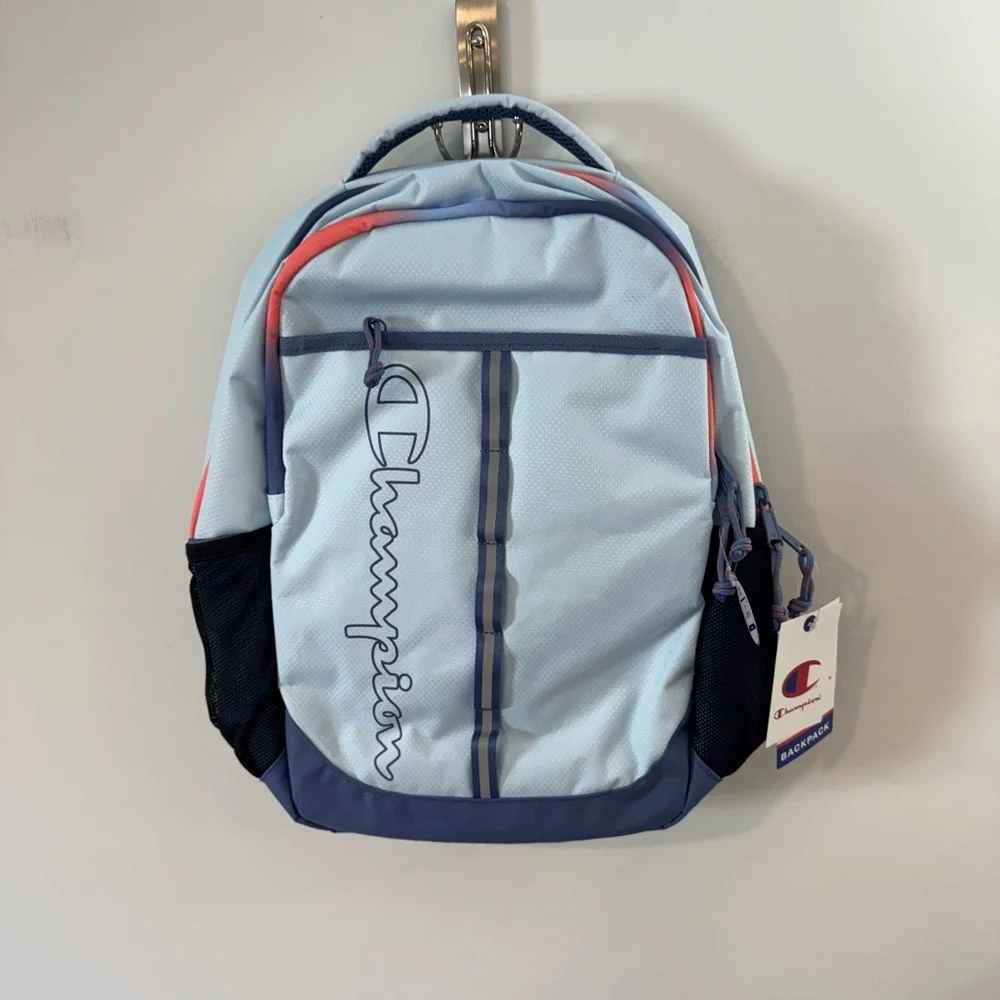 Champion Light Blue Backpack with Navy and Coral Trim - Picture 6 of 16